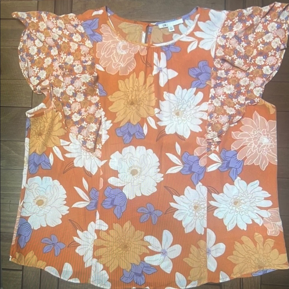 Floral Orange Short Sleeve Top